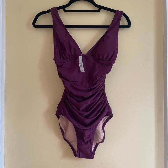 NWT J. Crew Ruched V-Neck One-Piece Swimsuit in Iris Purple Sz 2 - Picture 2 of 10